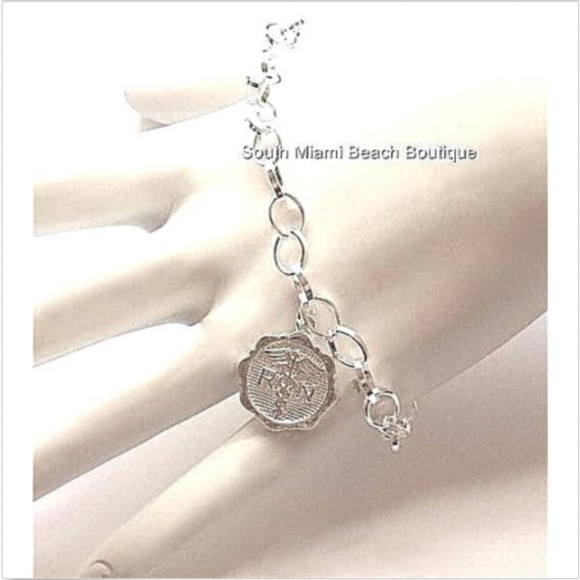 Nursing Caduceus RN Charm Bracelet Silver Plated Chain Link 8" Adjustable Gift - Picture 2 of 6